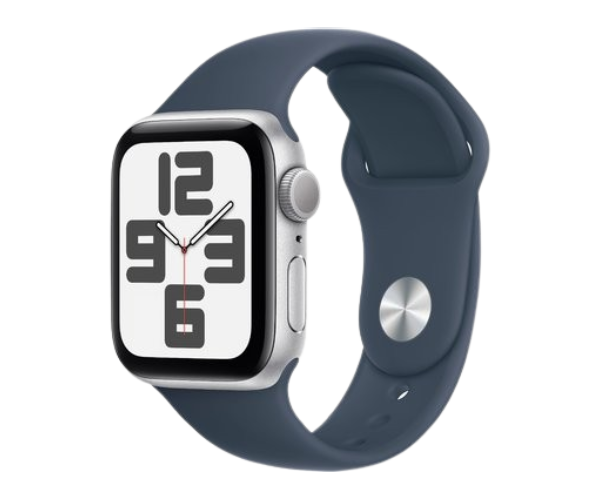 Apple Watch SE 2 2024 GPS 44mm Silver Aluminum Case with Denim Sport Band - S/M (MXEQ3)