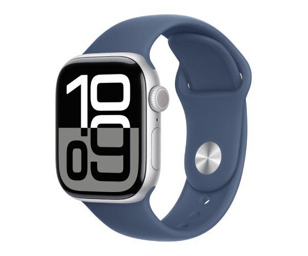 Apple Watch Series 10 GPS 46mm Silver Aluminum Case with Denim Sport Band - M/L (MWWM3)