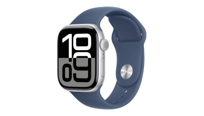 Apple Watch Series 10 GPS 42mm Silver Aluminium Case with Denim Sport Band - S/M (MWWA3)