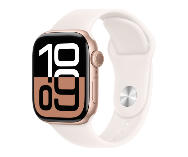 Apple Watch Series 10 GPS 46mm Rose Gold Aluminum Case with Light Blush Sport Band - S/M (MWWT3)