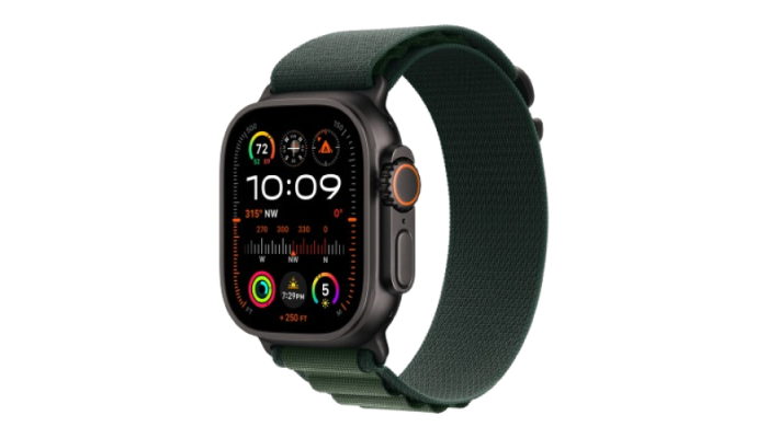 Apple Watch Ultra 2 2024 49mm Black Titanium Case with Dark Green Alpine Loop - Large (MX4T3)