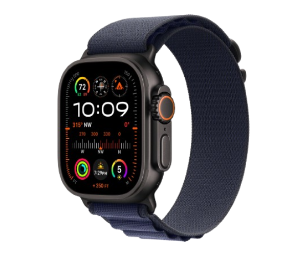 Apple Watch Ultra 2 2024 49mm Black Titanium Case with Navy Alpine Loop - Medium (MYPX3)