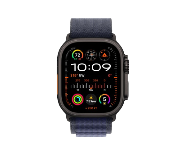 Apple Watch Ultra 2 2024 49mm Black Titanium Case with Navy Alpine Loop - Medium (MYPX3)