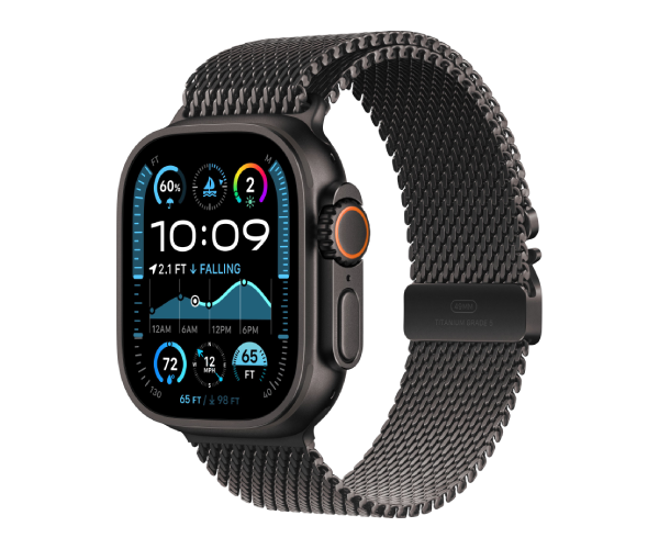 Apple Watch Ultra 2 2024 49mm Black Titanium Case with Black Titanium Milanese Loop - Large (MX5V3)