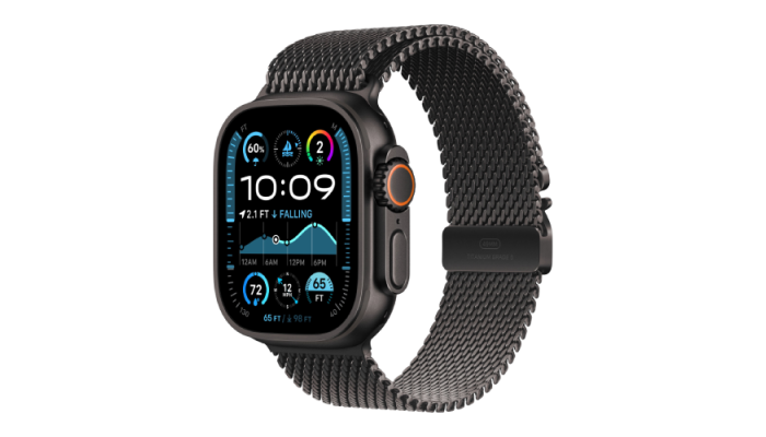 Apple Watch Ultra 2 2024 49mm Black Titanium Case with Black Titanium Milanese Loop - Large (MX5V3)