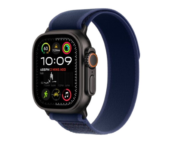 Apple Watch Ultra 2 2024 49mm Black Titanium Case with Blue Trail Loop - M/L (MYQ83)
