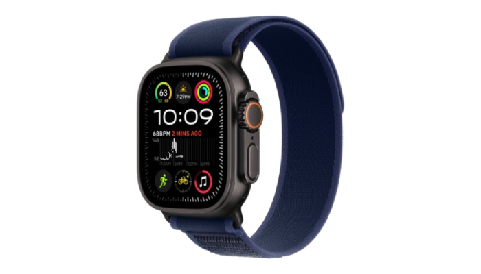 Apple Watch Ultra 2 2024 49mm Black Titanium Case with Blue Trail Loop - S/M (MYQ73)
