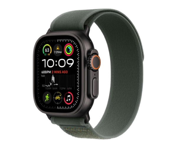 Apple Watch Ultra 2 2024 49mm Black Titanium Case with Green Trail Loop - M/L (MYQ43)