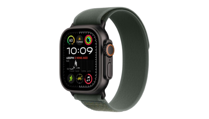 Apple Watch Ultra 2 2024 49mm Black Titanium Case with Green Trail Loop - M/L (MYQ43)