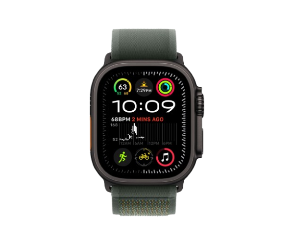 Apple Watch Ultra 2 2024 49mm Black Titanium Case with Green Trail Loop - M/L (MYQ43)