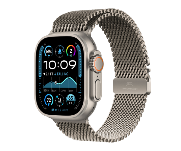 Apple Watch Ultra 2 2024 49mm Natural Titanium Case with Natural Titanium Milanese Loop - Medium (MX5R3)