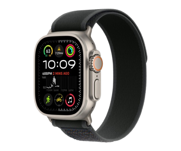 Apple Watch Ultra 2 2024 49mm Natural Titanium Case with Black Trail Loop - M/L (MXTR3)
