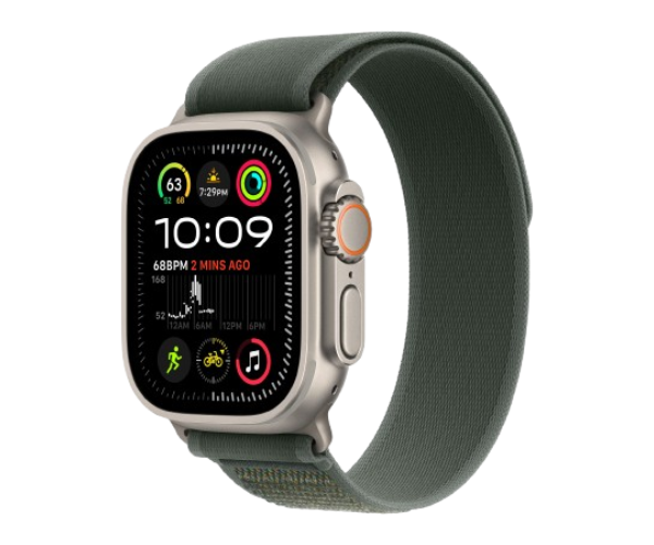 Apple Watch Ultra 2 2024 49mm Natural Titanium Case with Green Trail Loop - M/L (MX4L3)