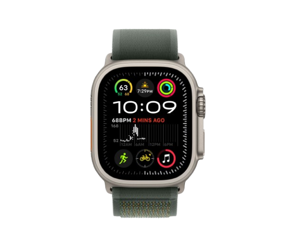 Apple Watch Ultra 2 2024 49mm Natural Titanium Case with Green Trail Loop - M/L (MX4L3)