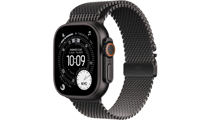 Apple Watch Ultra 3 GPS + Cellular 49mm Black Titanium Case with Black Titanium Milanese Loop - Large (MF1T4)