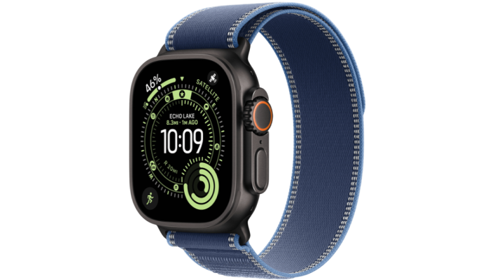Apple Watch Ultra 3 GPS + Cellular 49mm Black Titanium Case with Blue/Bright Blue Trail Loop - S/M (MG9Q4)