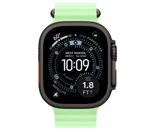 Apple Watch Ultra 3 GPS + Cellular 49mm Black Titanium Case with Neon Green Ocean Band (MGCL4)