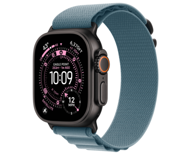 Apple Watch Ultra 3 GPS + Cellular 49mm Black Titanium Case with Light Blue Alpine Loop - Large (MG9M4)