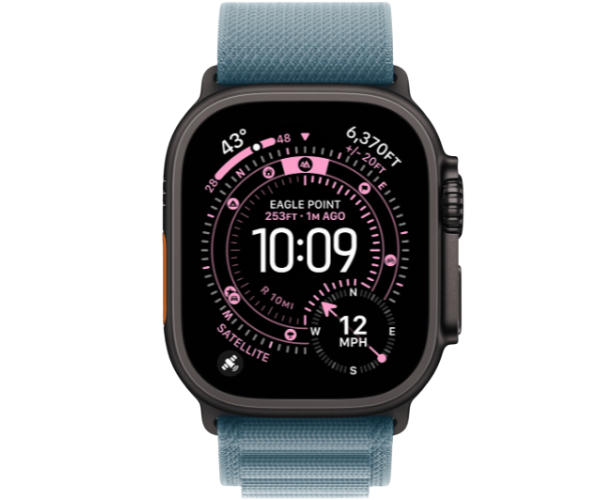 Apple Watch Ultra 3 GPS + Cellular 49mm Black Titanium Case with Light Blue Alpine Loop - Large (MG9M4)
