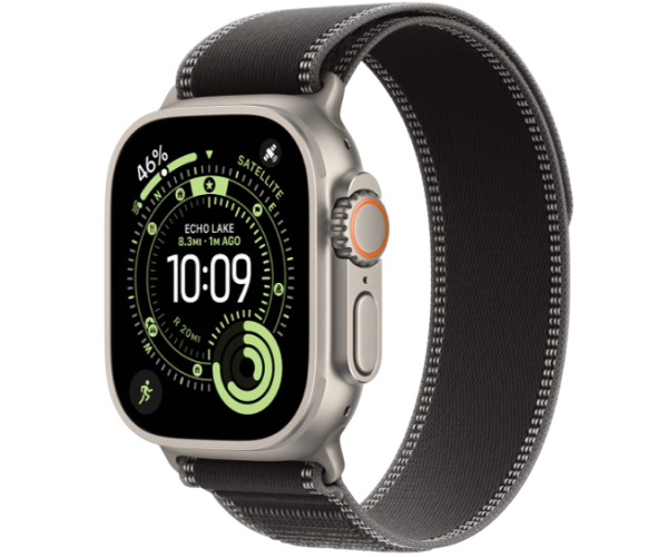 Apple Watch Ultra 3 GPS + Cellular 49mm Natural Titanium Case with Black/Charcoal Trail Loop - M/L (MFT94)