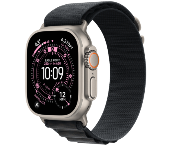 Apple Watch Ultra 3 GPS + Cellular 49mm Natural Titanium Case with Black Alpine Loop - Large (MFTG4)