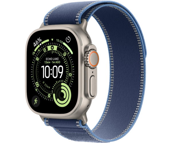 Apple Watch Ultra 3 GPS + Cellular 49mm Natural Titanium Case with Blue/Bright Blue Trail Loop - M/L (MEWU4)