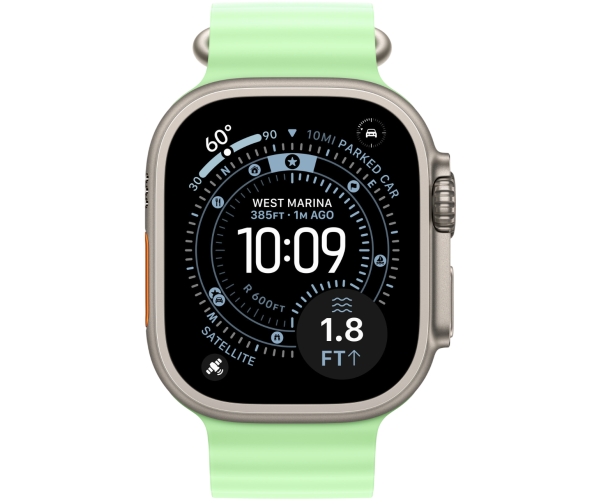 Apple Watch Ultra 3 GPS + Cellular 49mm Natural Titanium Case with Neon Green Ocean Band (MGCF4)