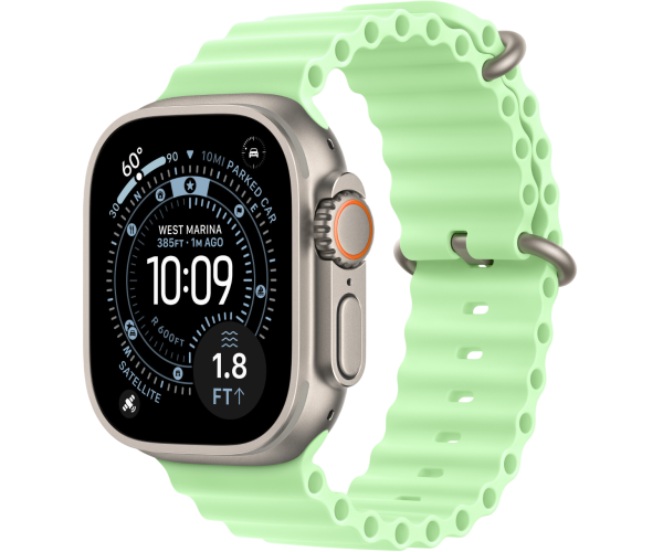 Apple Watch Ultra 3 GPS + Cellular 49mm Natural Titanium Case with Neon Green Ocean Band (MGCF4)
