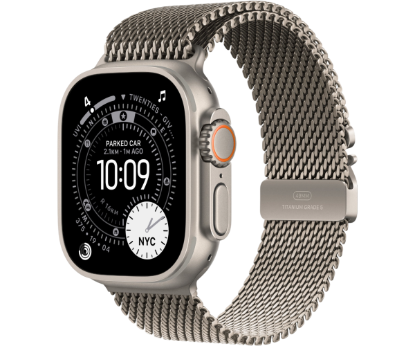 Apple Watch Ultra 3 GPS + Cellular 49mm Natural Titanium Case with Natural Titanium Milanese Loop - Large (MF0E4)
